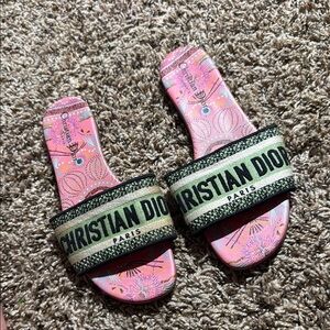 Christian Dior Pink and Black Slide Sandals